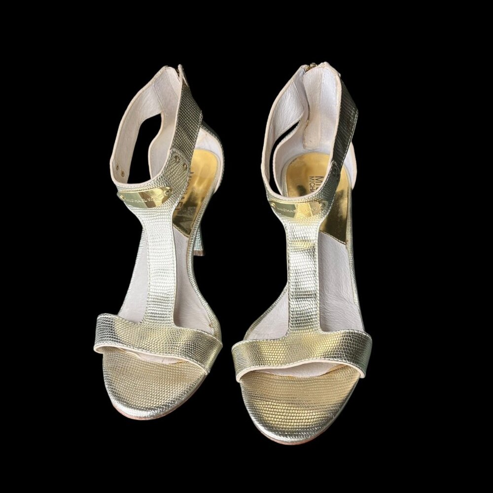Michael Kors Gold Strappy Heels With Zipper Closure & Textured Finish size 7 - Picture 1 of 11